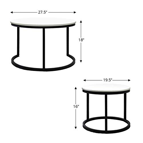 JERRY & MAGGIE - 2 Round Tea Table Coffee Table Desk Sets | White - Twin Sets Multi Function Wood & Steel Living Room Home Decor Polished Surface Overlapping Ending Tables Cocktail Table