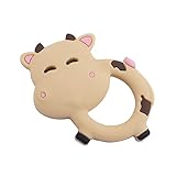 Baby Silicone Teether Infant Teething Toys Pendant BPA Free Can Chew Cow Textures Sensory Point Teething Accessories -Brown