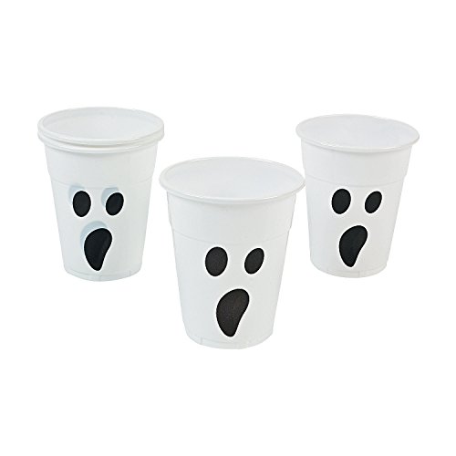 Plastic Ghost Cups holds 16 oz (set of 50) Bulk Halloween Party Supplies
