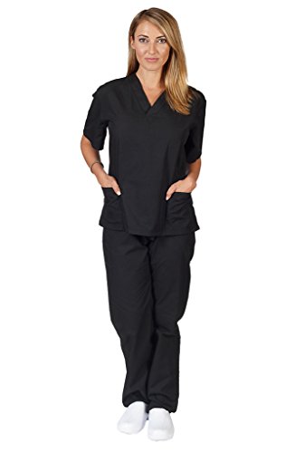 Women's Scrub Set - Medical Scrub Top and Pant, Black, XXXXX-Large