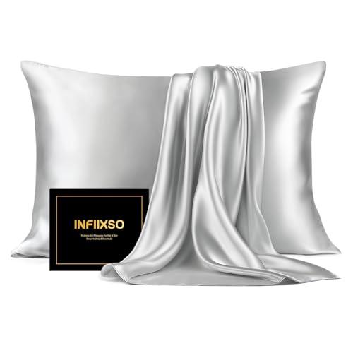 INFIIXSO Silk Pillow Cases 2 Pack Standard Size, Ultra Smooth & Soft Mulberry Silk Pillow Case for Hair and Skin, Breathable Cooling Silk Pillowcase with Hidden Zipper (Aqua Blue, 20x26 Inches)