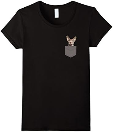 Womens Sphynx Cat In Pocket T-shirt Medium Black