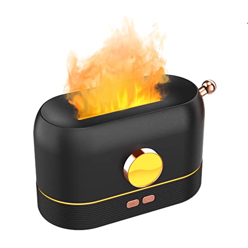 TFNN Flame Diffuser for Essential Oils, 200ml Multi-Color Flame Humidifier, Aroma Diffuser with No-Water Auto-Off Protection for Home Yoga Office Bathroom(Black)