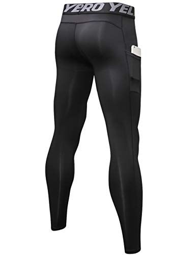 Lavento Men's Compression Pants Baselayer Cool Dry Pocket Running Ankle Leggings Active Tights (2 Pack-3911 Black,Medium)