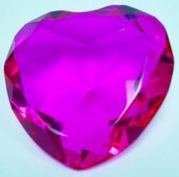Glass Diamond Heart Jewel Paperweight- Hot Pink (80mm)