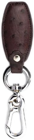 Genuine Ostrich Leather Key Fob w/ Key Ring and Clip, Espresso Brown