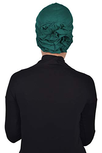 Instant Turban Cotton Scarf Head Wrap Cancer Chemo Headwear Rose Detail D Green