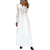 Women's V Neck Maxi Dress with Lace Sleeves, Ruffled Loose Fit Floral and Solid Casual Long Dress for Casual Daily Party