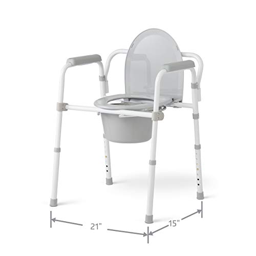 Medline 3in1 Steel Folding Bedside Commode, Commode Chair for Toilet is Height Adjustable, Can