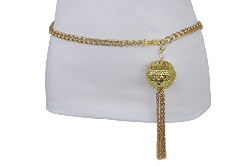 TFJ Women Skinny Belt Hip Waist Gold Metal Chain Bling Candy Charm Buckle M L XL