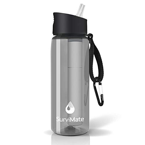 Survimate Filtered Water Bottle BPA Free with 4Stage Intergrated Filter Straw for Camping