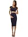 PattyBoutik Mama Crewneck Crochet Lace Inset Ruched Sheath Dress (Navy Blue M)