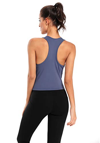 Evobak Workout Tops for Women - Yoga Shirts Racerback Crop Tops Athletic Exercise Gym Running Training Tanks Active Wear Blue