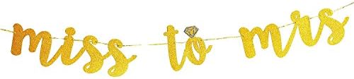 Miss To Mrs Banner Gold Glitter Photo Prop Banner Bunting Sign+ Bride to Be Banner for Bachelorette, Engagement,Bridal Shower ,Hen,Wedding Party and Valentine's Day Decorations Favors