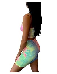 MAXIMGR Womens Sexy 2 piezas Tie-dye Impreso Strap Crop Tops Bodycon Faldas Party Clubwear Outfit Dress Set