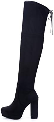 DFRNT Women’s Alice Over-Knee Rounded Square Toe Platform Boots (6 US - 36 EU, Black)