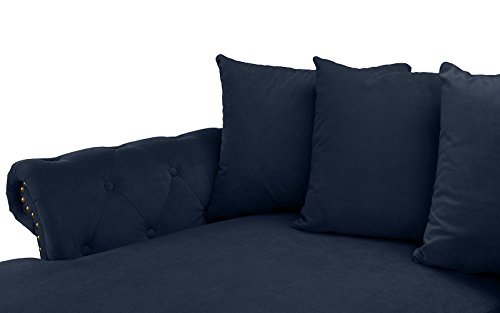 Modern Large Tufted Velvet Sectional Sofa, Scroll Arm L-Shape Couch (Navy Blue)