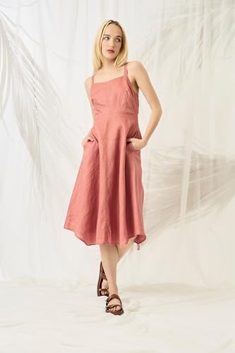 LUXELY FOR MAGGY LONDON WOMEN’S DRESSES WOMEN’S LINEN-BLEND SQUARE NECK MIDI DRESS – TAILORED A-LINE SILHOUETTE WITH SEMI-SHEER HEMLINE – SUMMER ESSENTIAL, CANYON ROSE, 6