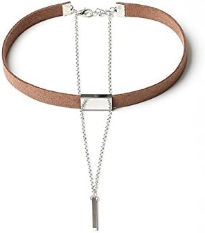 Woman Girl Choker Collar Adjustable Elegant Velvet Ribbon Choker Layered Punk Chain Choker Necklace Pendant (Brown Ribbon White Pendant)