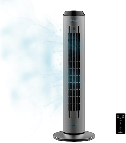 Ventilador Digital de Torre com Controlo Remoto e Temporizador EnergySilence 8190 Skyline Ionic. 60 W, 33'' (84 cm) de altura, oscilante, ionizador, motor de cobre, 3 velocidades, cinzento