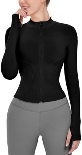 Locachy Women's Slim Fit Full Zip Athletic Running Sports Workout Jacket With Pockets At