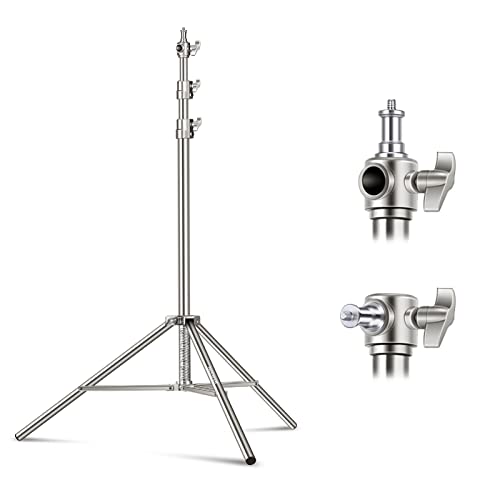 NEEWER Soporte de Luz de Acero Inoxidable de 7,2 pies / 2,2 m, Soporte de Trípode de Fotografía Resistente con Resorte Acolchado con Adaptador de Tornillo Universal de 1/4 "a 3/8"