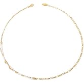 14K Gold Freshwater Pearl Choker Necklace for Women,Tiny Cultured White Pearl Beaded Chain,Fashion Jewelry Gift for Her