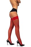 sofsy Fishnet Thigh-High Stockings - Lace Top Lingerie [Made In Italy] - Red - XL