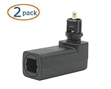 C-zone Pack of 2 360 Degree Digital Fiber Optic Toslink Right Angle 90 Degree Female to 3.5 mm Mini Male Optical Audio Connector Adapter