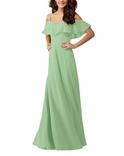Lafee Bridal Women's Off Shoulder Chiffon Bridesmaid Dresses Long Ruffles Evening Gown