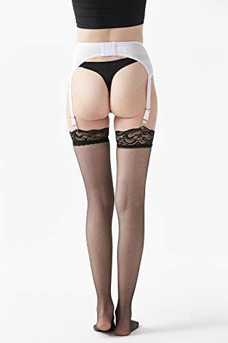 Women's Garter Belt with 6 Strap Suspender Belt Lace Front Panel for Stockings Lingerie White XXL - Thumbnail 2