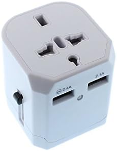 TopQPS International Travel Adapter with Dual USB Ports - Best AC USB Charger with plugs for US/UK/EU/AUS - Safety Fuse Integrated and Traveling Case Included (White)