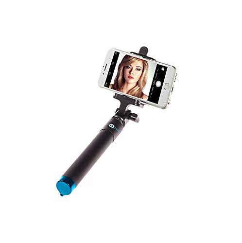 Metal Selfie Stick for Alcatel 1 2019 Smartphone with Cable Jack Selfie Stick Android iOS Adjustable Photo Button (Blue)