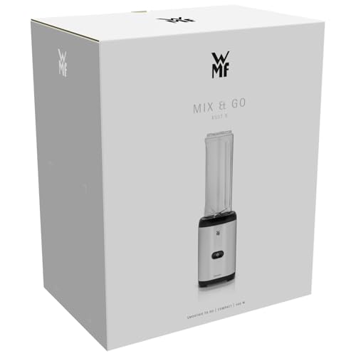 WMF Kult X Mix & Go Mini Smoothie Maker, Standmixer, Blender elektrisch, Shake Mixer 300 Watt Leistung, Tritan-Kunststoff Flasche 600ml, auslaufsicherer Schraubdeckel, rutschfeste Füße, Silber/Schwarz 9