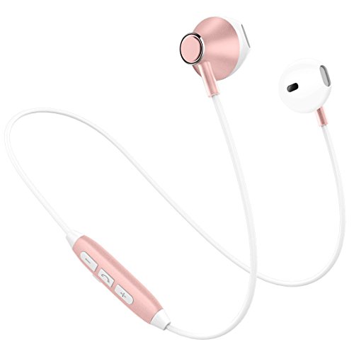 Wireless Headphones, Lightweight Wireless Sport Earphones, Bluetooth Headphones IPX4 Waterproof, Sweatproof Hifi Stereo In Ear Magnetic Earbuds with HD Mic for Running Gym Workout (Rose Gold)