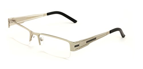 Men Rectangular Half Rimless Metal EyeGlasses Sophisticate look Clear Non Prescription Lens (Silver)