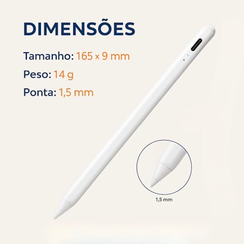 Caneta Digital Stylus Touch Screen | Recarregável USB, Alta Precisão, Ponta Fina 1.5mm, Compatível iOS e Android