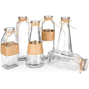 Glass Vases in Differing Unique Shapes Creative Rope Design - Set of 6