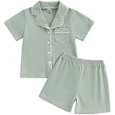 Balaflyie Toddler Baby Pajama Set Boy Girl Button Down Sleepwear Short Sleeve Shirt&Shorts Cotton Jammies Kids Lounge Sets