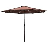 Sundale Outdoor 11FT 40 LED Lights Aluminum Patio Market Umbrella Hand Push Tilt Crank, Garden Pool Solar Powered Lighted Parasol, 8 Ribs, Coffee
