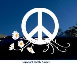 Peace Sign Symbol Car Window Sticker Decal-Large White & Yellow Peace Daisy Flower Power Vinyl Sticker for car Window Laptop Walls Truck Trailer