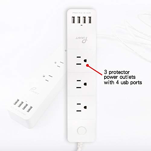 Power Strips Surge Protector 6Ft Electric Extension Cord Power sockets with 3-Outlet 4 USB Ports - Thumbnail 2