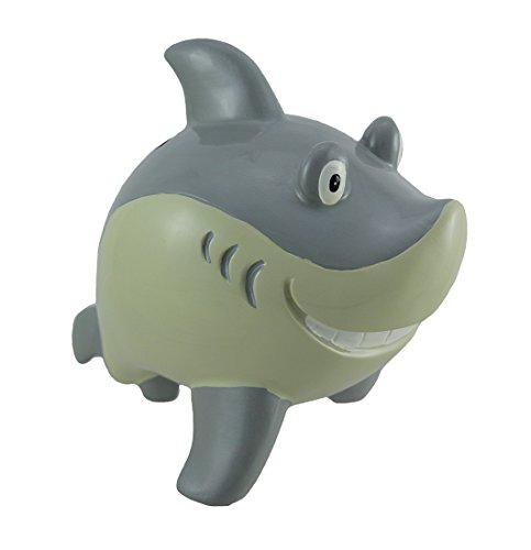 Zeckos Resin Toy Banks Smirking Shark Coin Bank 8 X 6.5 X 4.5 Inches Gray