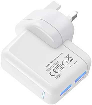 AMO USB Charger UK Phones Plug Compatible with Samsung S21 Ultra /S21 /S20 FE / S20 / S10 / S10+ / S9 / S9+/iOSiPhones 11/Xs/Max/XR/X/8/8 Plus/7/7 Plus/6/6S/6 Plus/5s/iPad Pro/Air (White Adapter 3.1A)