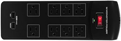 Monster Core Power 800 USB Black-6 Surge Protected outlets, 2 USB connectors, Monster Fireproof MOV Technology