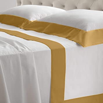 Lisola Double Bed Sheet Set, Cotton and Satin, 1 Top Sheet 250 x 290 cm + 1 Bottom Sheet 180 x 200 x 30 cm + 2 Pillowcases 80 x 50 cm, Made in Italy, Pattern: Diamond, Dark Yellow