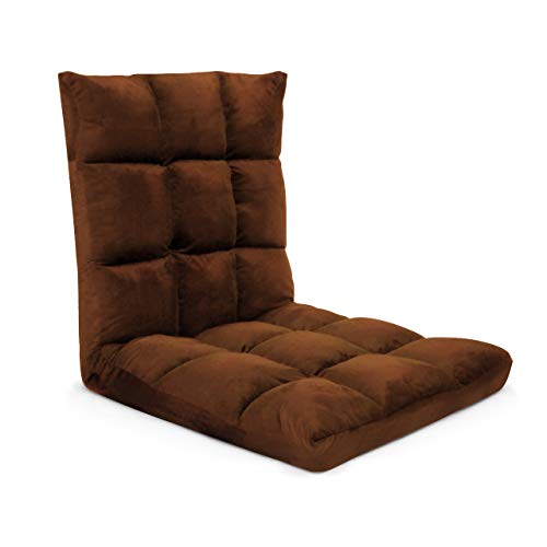 Gaming Floor Sofa Adjustable Chair for Adults & Kids - Comfortable Foam Seat & Removable Lounger Cover - Transformable Folding Sleeper Lounge Features 14 Reclining Positions from Flat to 90Â°, (Brown)