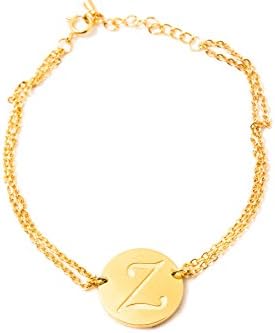 Atziloose Initial Charm Bracelet Gold Plated A-Z + Velvet Gift Bag