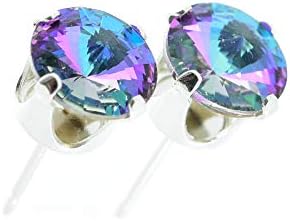 women’s 925 Sterling silver stud earrings made with sparkling Starlight crystal from Swarovski. White Gift box. Made in the UK. Hypoallergenic & Nickle Free for Sensitive Ears.