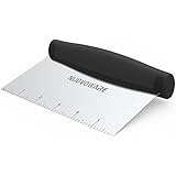 Nuovoware Pastry Scraper and Cutter, Premium Stainless Steel Multipurplose Pizza Dough Cutter and Chopper with Measurement Makings, Black Handle